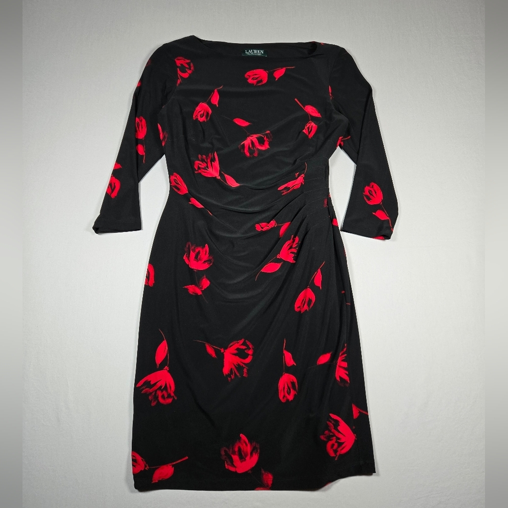 Lauren Ralph Lauren Floral Ruched Sheath Dress Cleora Size 6 Like New